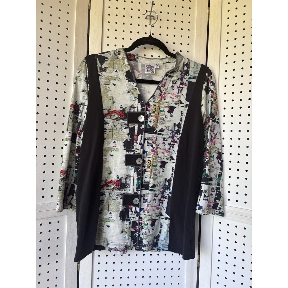 Parsley & Sage Small 3/4‎ SLV Button Down Blouse Shirt Cotton Rayon Blend Artsy